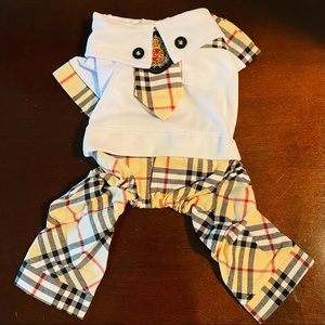 Preppy Dog Outfit w/Tie Plaid Design Size Small